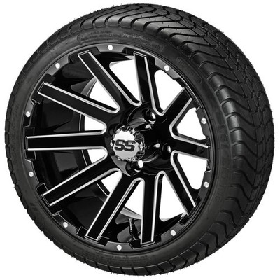 (4) Golf Cart 215/35-14 LSI Elite Tires on 14x7 Black Ball Milled Venom Wheels