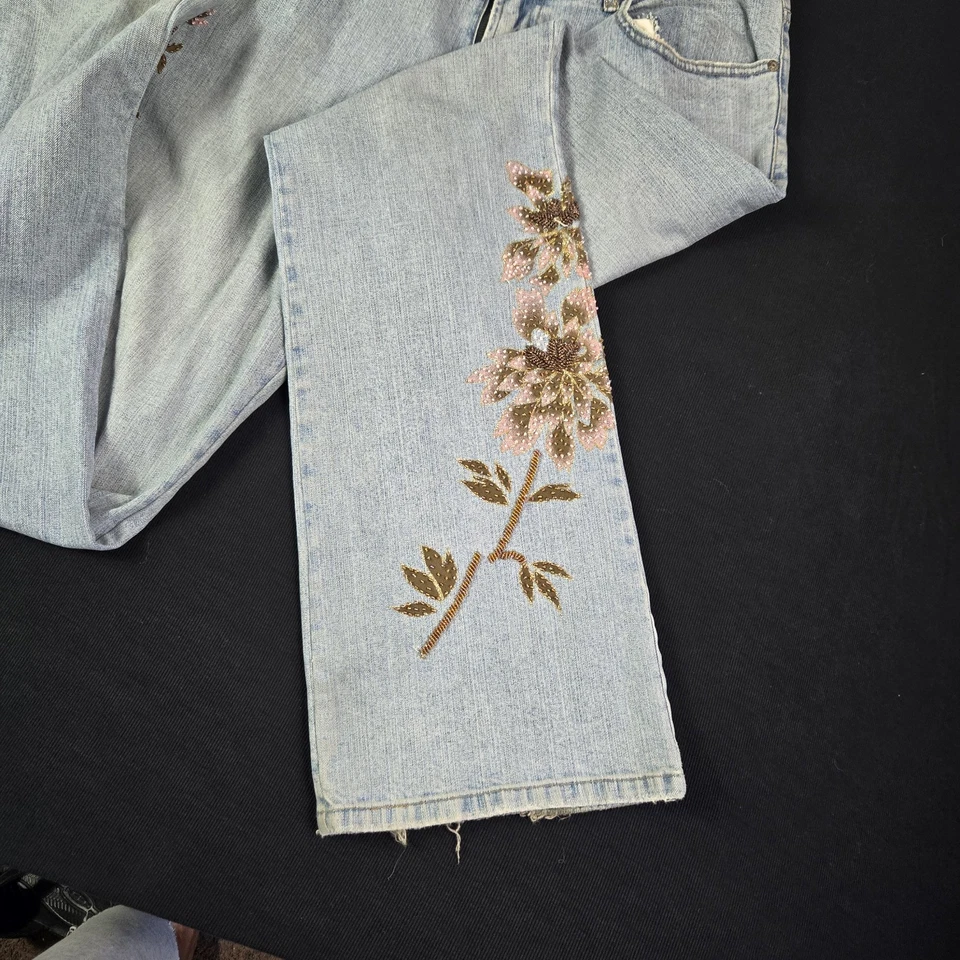 Pantalones de mezclilla hippie vintage con cuentas florales azules talla 14 de colección Z Cavaricci para mujer talla 14 años 90/Y2K Foto 4 de 4