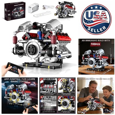Build Your Own V8 Engine Model Kit - 700 PCS STEM Educational Toy for All Ages