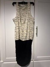 Ambiance Beige & Black Striped Ruched Bodycon Racerback Mini Dress, Size М