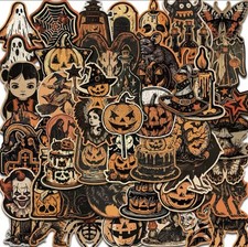 Halloween Spooky 50pk Stickers Orange And Black Fun Scary Stickers FREE SHIPPING