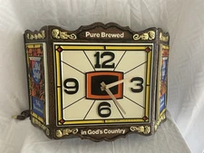 1978 Old Style Beer Stain Glass Looking Light Up Back Bar Clock Sign Heilemans