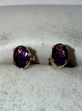 ESTATE Solid 14K Gold Oval-Cut Natural Amethyst Stud Earrings Set