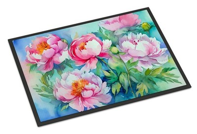 NEW Peonies in Watercolor Doormat Front Door Mat Indoor Outdoor Rugs for