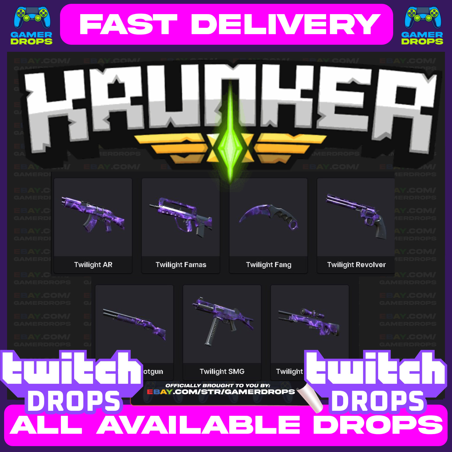 Krunker Twitch Drops - All Available - Twilight Set - Fang - Shotgun - Ar - More