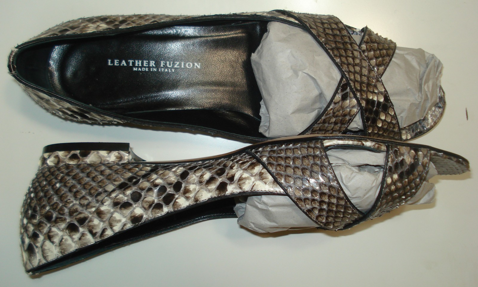 Python Snakeskin Peeptoe Sandals Flats $249 LEATH… - image 4