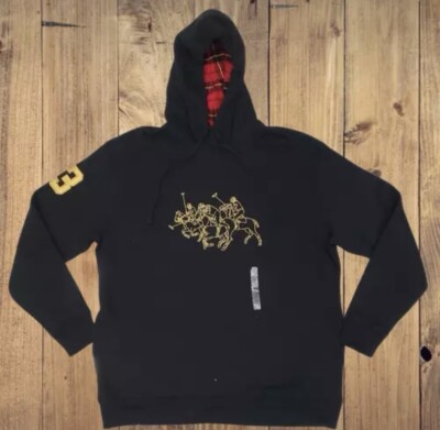 NWT's Polo Ralph Lauren Fleece Hoodie Black Triple Gold Pony