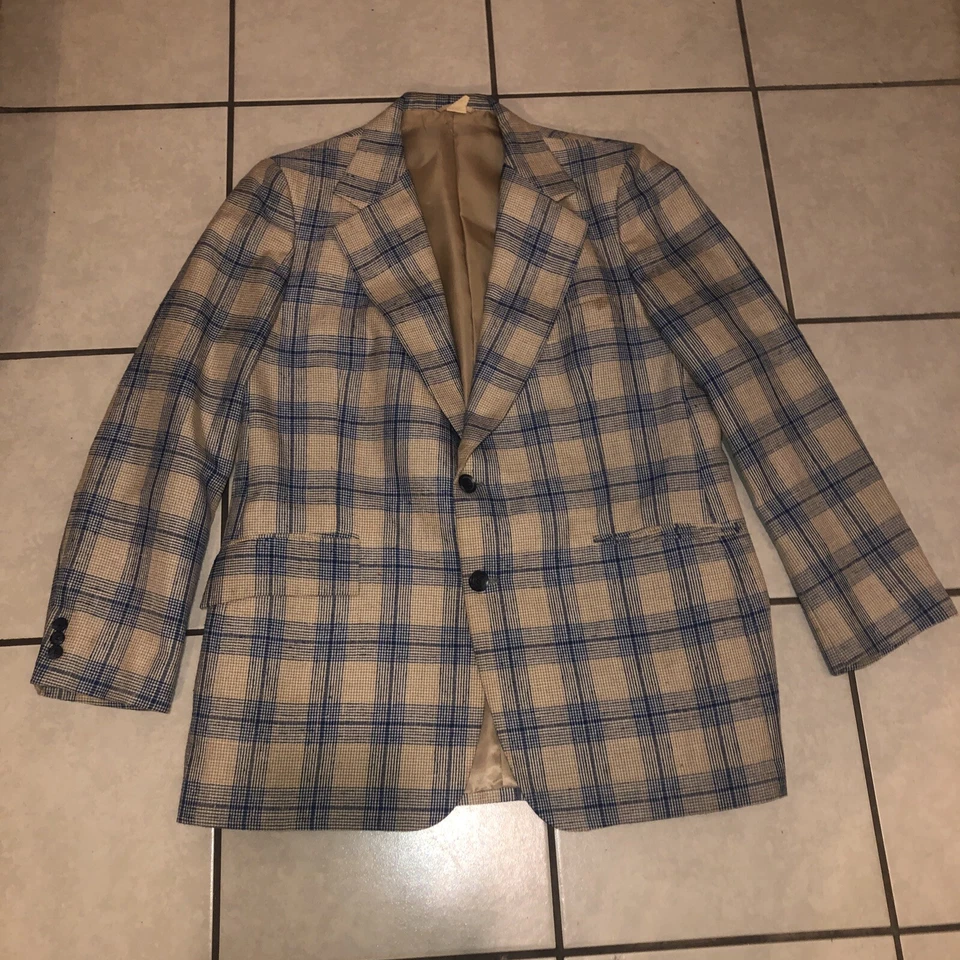 Abrigo Chaqueta Blazer De Colección Años 60-70 Philippe Venet Paris Hombres 2 Botones Cuadros • 48L Foto 3 de 4