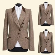 Herringbone Women Suit Blazer Formal Office Lady Jacket Single Breasted Outfits