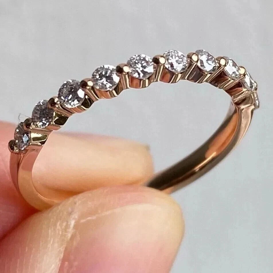 Half Eternity Wedding Band 14K Yellow Gold Round Cut CVD Lab Grown Diamond - Image 4 of 4