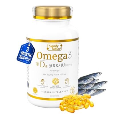 SIGNIFY NATURE Omega 3 Fish Oil Supplement with Vitamin D3 5000 IU - 1000mg T...