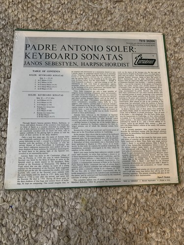 Soler, Janos Sebestyen Keyboard Sonatas LP Sealed Vinyl Record Tunrabout - Picture 2 of 2