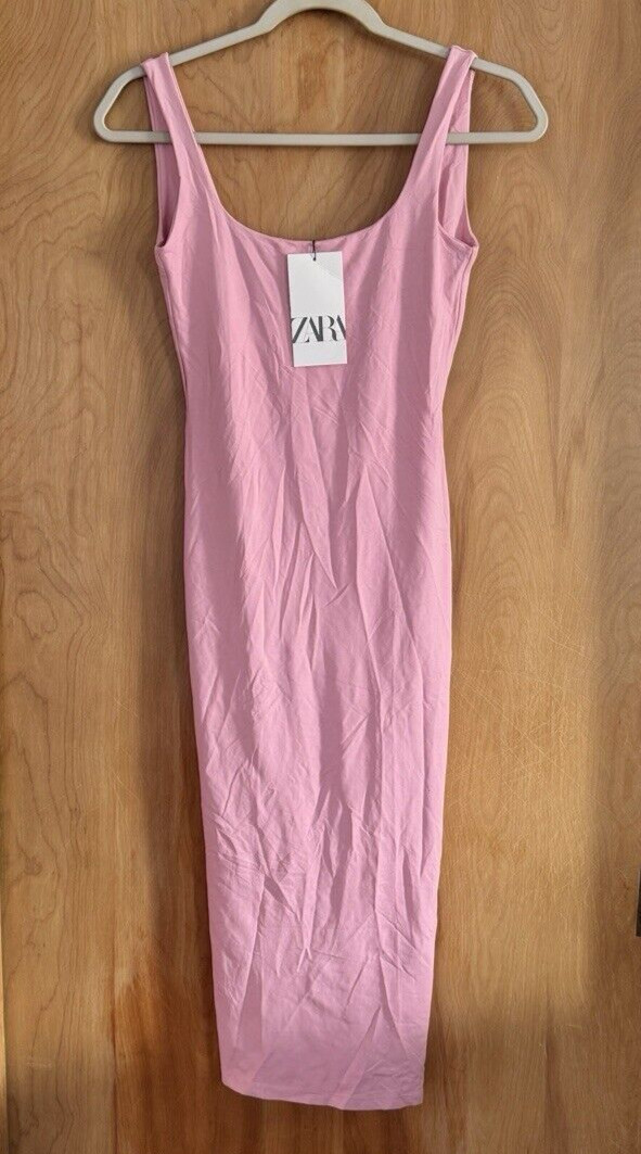 Zara Polyamide Long Pink Midi Dress Super Soft Slimming Comfort Size S NWT