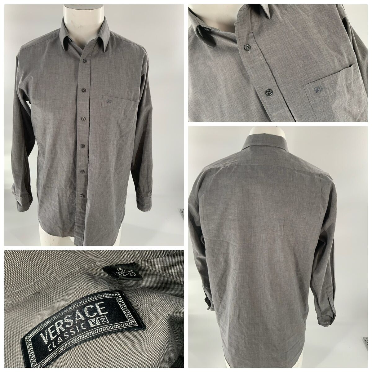 Versace Classic V2 Shirt 15 32 33 Gray Cotton Point Collar Versace Classic V2 Shirt 15 32 33 Gray Cotton Point Collar