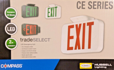 HUBBELL LIGHTING LED WHITE EMERGENCY EXIT RED LETTERS BATTERY 120-277VAC CERRC
