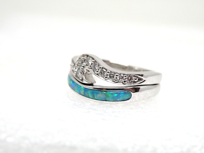 Authentic Vintage Kabana 14k White Gold Ring, Premium Opal Inlay