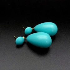 Turquoise Color Sea shell Pearl Long Drop Stud Earrings Gold Plated Jewelry