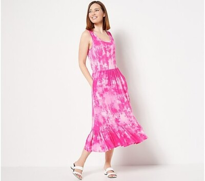 tie dye knit midi dress J Jason Wu Ruffle Dress-Pink Tie Dye-Petite Medium-NEW-A480664 Womens dresses