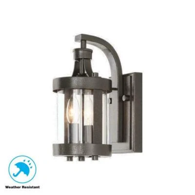 Home Decorators Caged 2-Light (1 Fixture) Aged Iron Outdoor Wall Lantern Sconce - Image 1 of 2