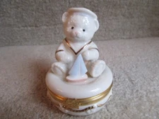 Lenox Anchors Aweigh Treasure Box Teddy Bear 14K Gold Trim Rope & Anchor
