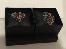 Two Gold Silver Tone Couple s Winged Dragon Heart Shaped Necklaces