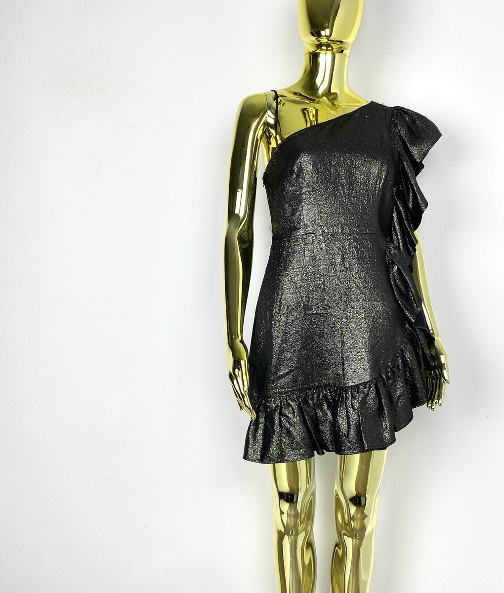 sandro one shoulder dress Sandro Dress Mini One Shoulder Asymmetric Ruffle Metallic Size 1