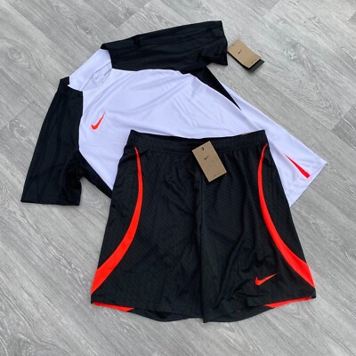 Nike Strike Dri Fit Tracksuit Training T-Shirt Top Shorts Set White/Black  [L] UK - Main Image