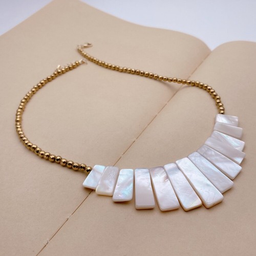 Collar de hematita dorada con cáscara de mar natural 10x14mm-10x30mm joyería vocacional - Imagen 3 de 6