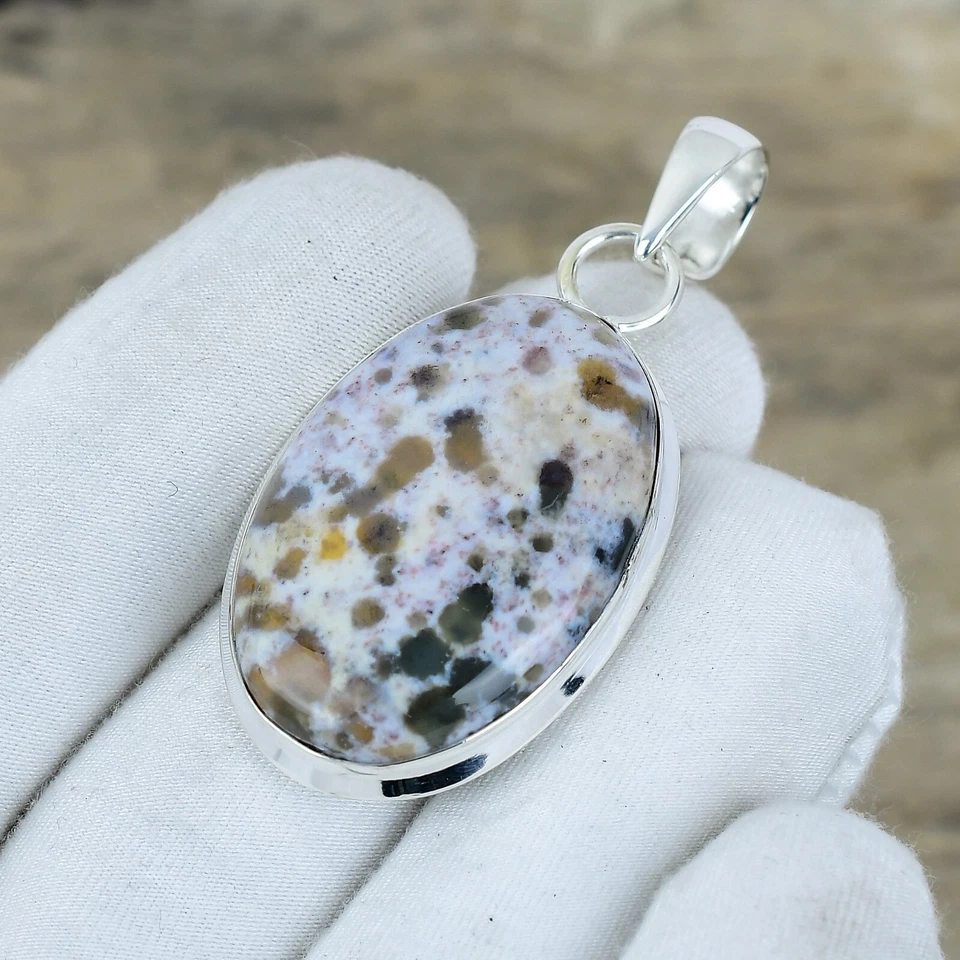 Pendente In Ocean Jasper In Argento Sterling 925 Gioielli Bohemien Per Regali - Immagine 3 di 4