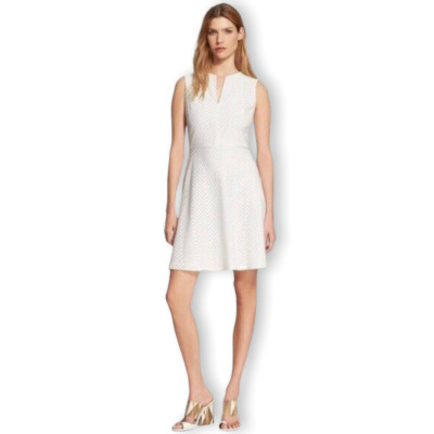 Tory Burch Dress Womens XL White Sleeveless Chevron Mesh Short Casual Ladies