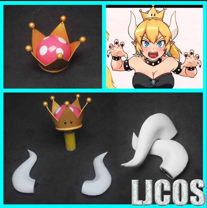 Bowsette 公主女式皇冠耳环喇叭头饰尾部角色扮演道具礼物 — 第 4/4 张图片