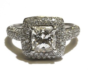 14k white gold 2.10ct princess diamond Halo engagement ring 3.7g ladies 5.75