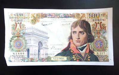 billet 100 francs BONAPARTE 1963 craquant, numéros consécutifs 81808 - Photo 1/4