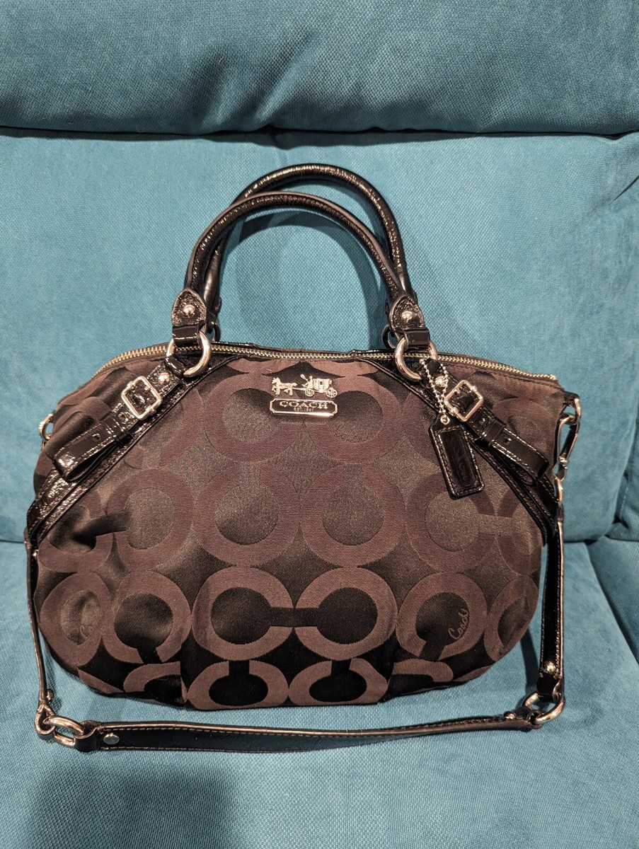 Coach Madison Op Art Lindsey Black Signature Jacquard Medium