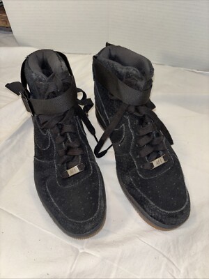 Nike Air Lunar Force 1 Sky HI Wedge Womens Black Suede Gum 654848-006  Size 8