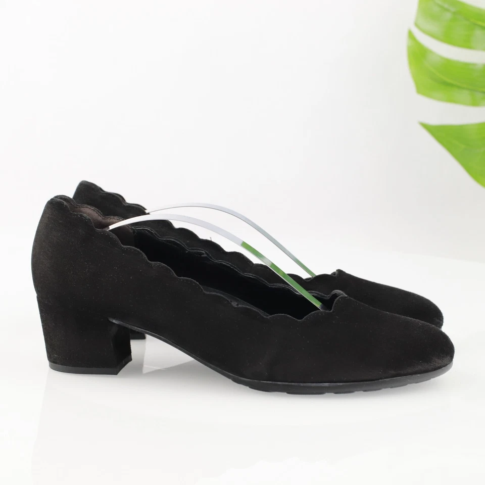 Elegante zapato de vestir cómodo de gamuza negro festoneado talla 10 Gabor Gigi Pump para mujer Foto 3 de 4