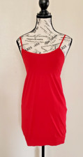 F&F Red Cami Bodycon Mini Ribbed Spaghetti Straps Woman's Dress Size Small