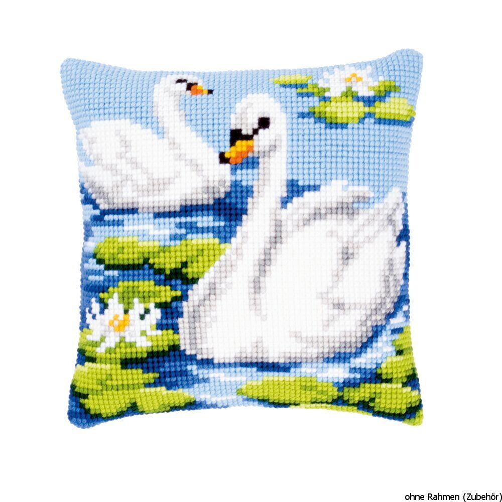 Vervaco stamped cross stitch kit cushion Swans, DIY