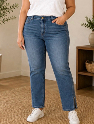 CJ Banks Women's Plus Ankle Blue Denim Jeans Cotton Blend 5-Pocket Zipper