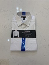 Kirkland Signature Men's Comfort Sport Dress Shirt, White, Size L 16-34/35 NWT