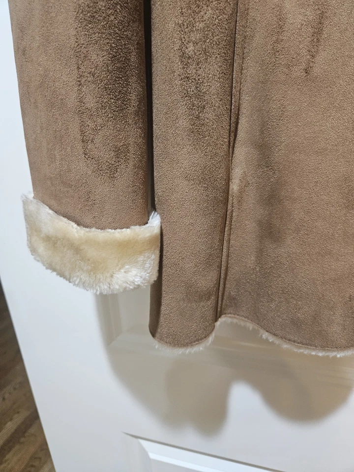 Chaqueta básica Oscar de la Renta para mujer grande marrón gamuza piel sintética forrada Foto 4 de 4