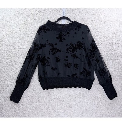 FDJ French Dressing Jeans Mesh Sweatshirt Women Medium Black Excellent Flocked