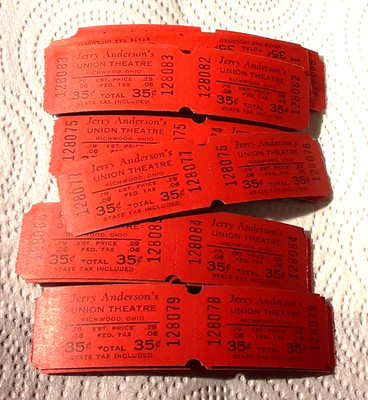 20 OLD MOVIE THEATRE TICKETS - Richwood Ohio Union Theatre - .35 cent Admission