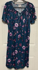 Vtg Carriage Court Sun Dress Or Nightgown Turquoise Floral Gorgeous Large