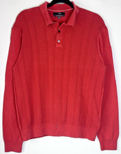 M S Collared Jumper Large Burnt Orange Cotton Knit Long Sleeve Sweater