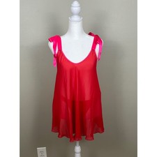 Victoria's Secret Red Pink Mesh Babydoll Lingerie Set Medium 341550-48E