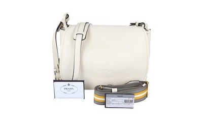 PRADA Leder Corsaire Saddle Schultertasche Handtasche 1BD109 Weiss NEU