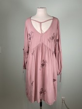 NWT American Eagle Boho Embroidered Peplum Mini Dress XL Dusty Rose Cottagecore