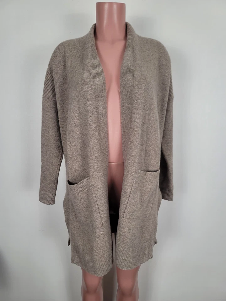 Cárdigan abierto de lana de cachemir ATHLETA Spirit suéter bolsillos topo talla pequeña Foto 4 de 4