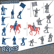 82PCS Civil War Solider Toys, 40 Blue and 40 Gray Uniform Action Figures Plas...
